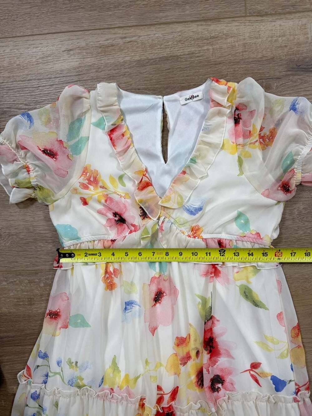 GeeGee Floral Tiered Chiffon Midi Dress Flutter Sleeve V-Neck Boho Women’s L - Picture 8 of 13